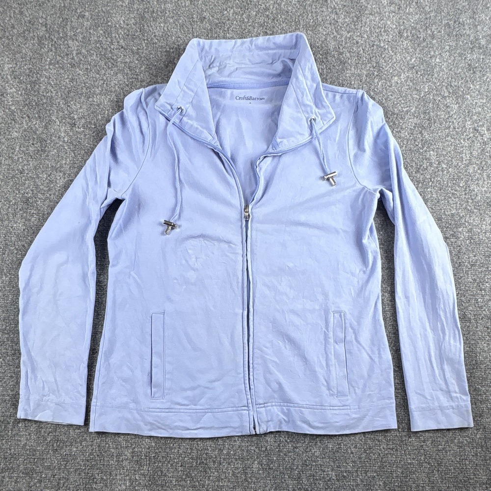 Croft & Barrow Women's Blue Full Zip Knit Hoodie Jacket Pockets Size S